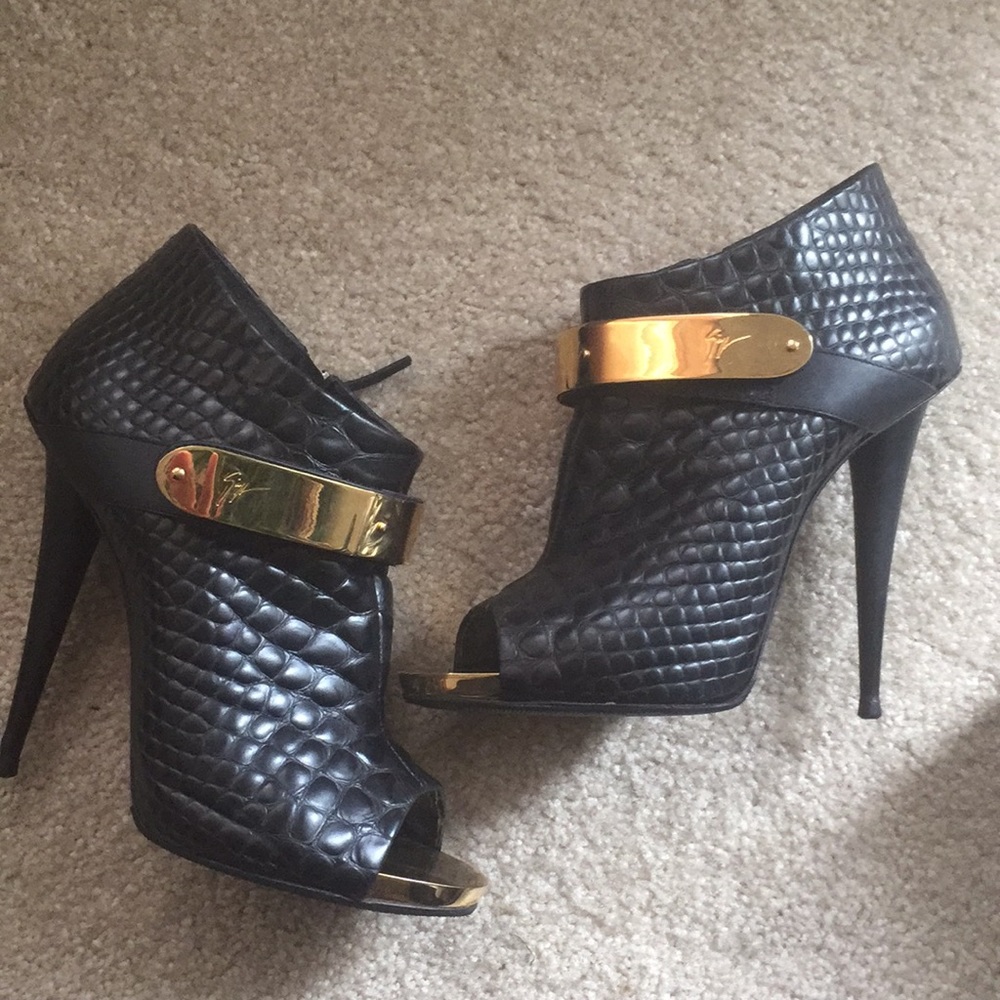 Giuseppe Zanotti Croc Skin open toe booties